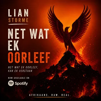 Net Wat Ek Oorleef cover art: a phoenix rising from fire